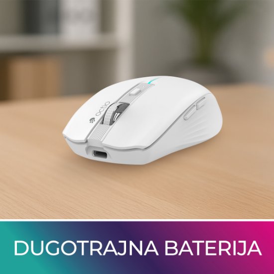Miš OCTIO Style M310WBT, RGB, optički, bežični, BT,1600dpi, bijeli