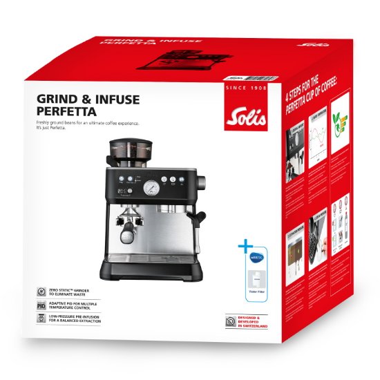 Aparat za kavu SOLIS Solis Grind & Infuse Perfetta 1019 - RVS Black, espresso aparat, 1640 W, 16 bara, 2,6 l, crni