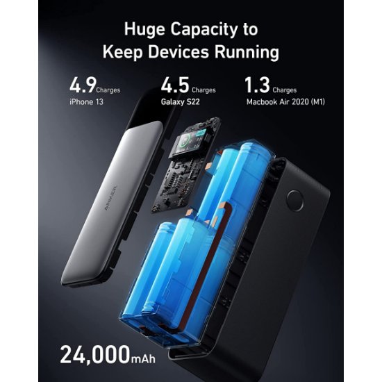 Mobilni USB punjač ANKER PowerCore 737 140W, 24000 mAh, 3xUSB, crni