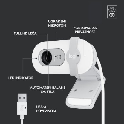 Web kamera LOGITECH Brio 100, bijela