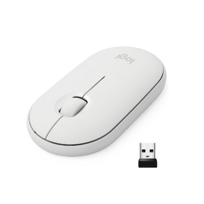 Miš LOGITECH M350 Pebble, optički, bežični, bijeli, USB