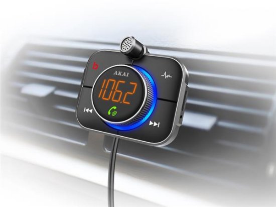 FM transmiter AKAI FMT-95BT Pro, USB-C punjač, BT, HandF, microSD, 12-24V, crni