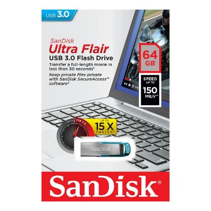 Memorija USB 3.0 FLASH DRIVE, 64GB, SANDISK Ultra Flair, SDCZ73-064G-G46B, plavi