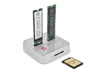 Docking station DELOCK 1 x M.2 NVMe SSD + 1 x M.2 SATA SSD with SD Express (SD 7.1) Card Reader and clone function