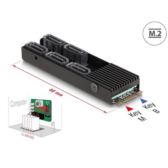 Adapter DELOCK M.2 2280 Key B+M muški do 5 x SATA s hladnjakom