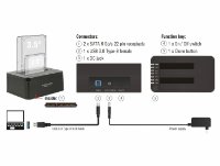 Docking station DELOCK, Dvostruka priključna stanica SATA HDD > USB 3.0 s funkcijom kloniranja, crni