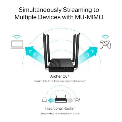 Router TP-LINK Archer C64, AC1200, 802.11a/b/g/n/ac, 4x 10/100/1000 LAN + WAN 10/100/1000, 4 antene, bežični