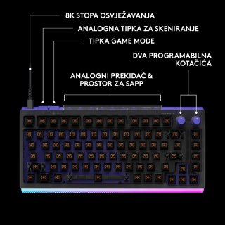 Tipkovnica LOGITECH Gaming G512 X 75, linear switch, RGB, mehanička, US Layout, USB, crna