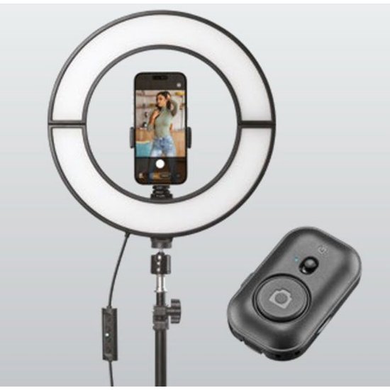 Selfie tripod CELLULARLINE Selfie Ring, Foldy, Bluetooth, 12" LED, crni