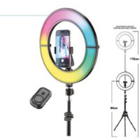 Selfie tripod CELLULARLINE Selfie Ring, Foldy, Bluetooth, 12" LED, crni