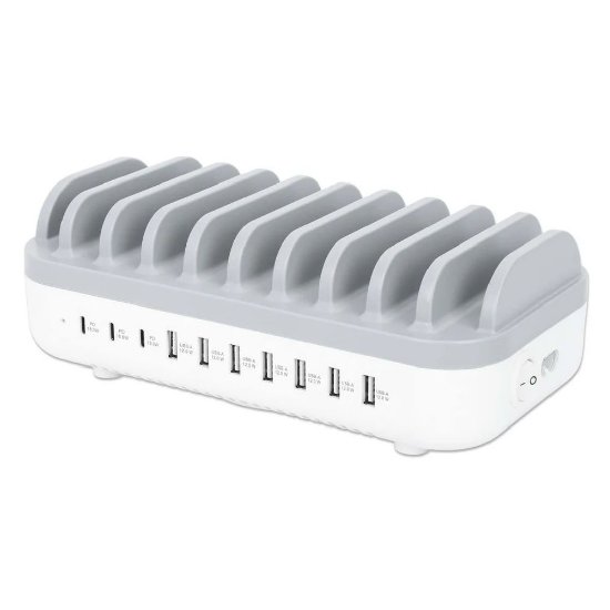 USB stanica za punjenje MANHATTAN, 10.port 3x USB-C, 7x USB-A, bijela