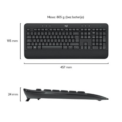 Tipkovnica + miš LOGITECH MK545 Advanced Combo, bežična, crna, Unifying receiver USB