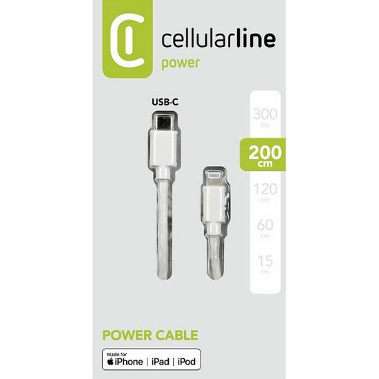 Kabel CELLULARLINE, USB-C (M) na Lightning (M), MFI, 2m, bijeli