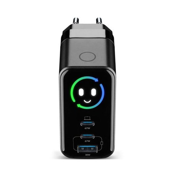 Kućni punjač CELLULARLINE, GAN+, 67W, Powerview IQ, 2x UCB-C, USB-A, crni + USB-C kabel