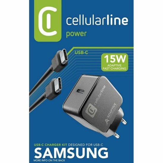 Kućni punjač CELLULARLINE, za Samsung, 15W, USB-C, FC, crni + kabel 1m