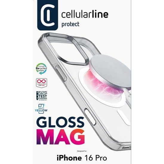 Futrola CELLULARLINE, Gloss Mag, za iPhone 16 Pro, prozirna