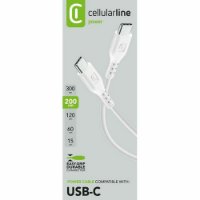 Kabel CELLULARLINE, USB-C na USB-C, 2m, bijeli
