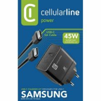Kućni punjač CELLULARLINE, za Samsung, 45W, USB-C, Super Fast 2.0, crni + kabel USB-C 1m