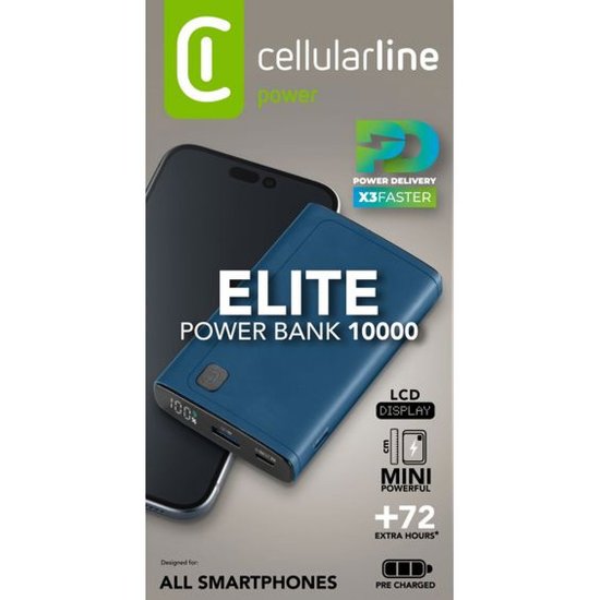 Mobilni USB punjač CELLULARLINE, Elite, 10000mAh, plavi