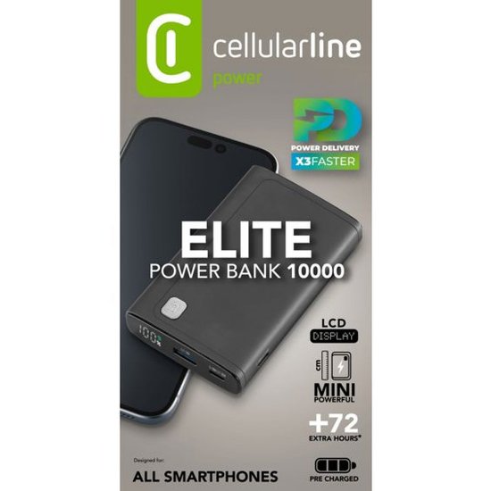 Mobilni USB punjač CELLULARLINE, Elite, 10000mAh, crni