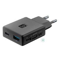 Kućni punjač CELLULARLINE, GAN+, 45W, Slim, USB-C, USB-A, crni