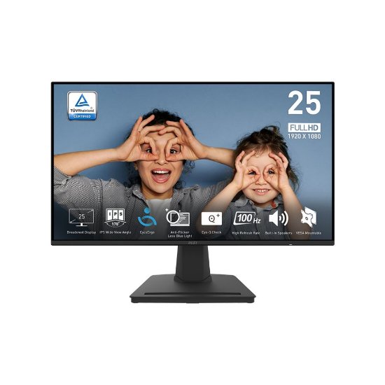 Monitor 24.5" MSI PRO MP252, FHD, IPS, 100Hz, 1ms, 300cd/m2, crni
