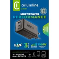 Kućni punjač CELLULARLINE, 100W, GAN+ USB-A, 2 x USB-C, crni