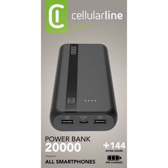 Mobilni USB punjač CELLULARLINE, Entry,20000 mAh, crni