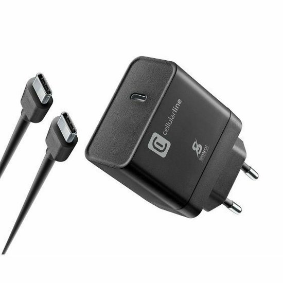 Kućni punjač CELLULARLINE, za Samsung, 45W, USB-C, Super Fast 2.0, crni + kabel USB-C 1m