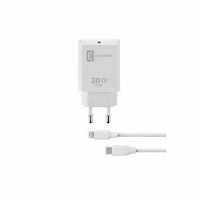 Kućni punjač CELLULARLINE, za Apple, 20W, USB-C, MFI, bijeli + kabel Lightning 1m