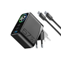Kućni punjač CELLULARLINE, GAN+, 67W, Powerview IQ, 2x UCB-C, USB-A, crni + USB-C kabel