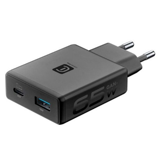 Kućni punjač CELLULARLINE, GAN+, 65W, Slim, crni