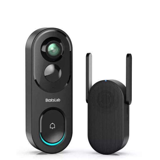 Pametno bežično zvono BOTSLAB R810, 2K, WiFi, baterijsko, crno