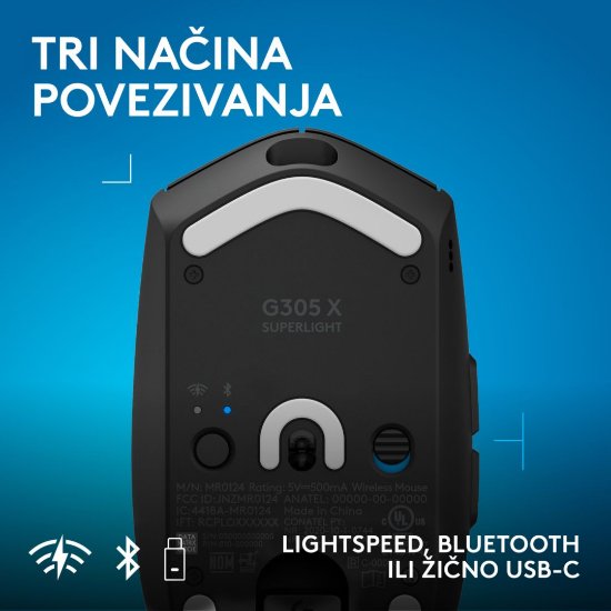 Miš LOGITECH G305 X SUPERLIGHT, Gaming, optički, 44000dpi, USB, crni