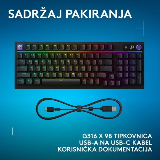 Tipkovnica LOGITECH G316 X 98, taktilni, crna