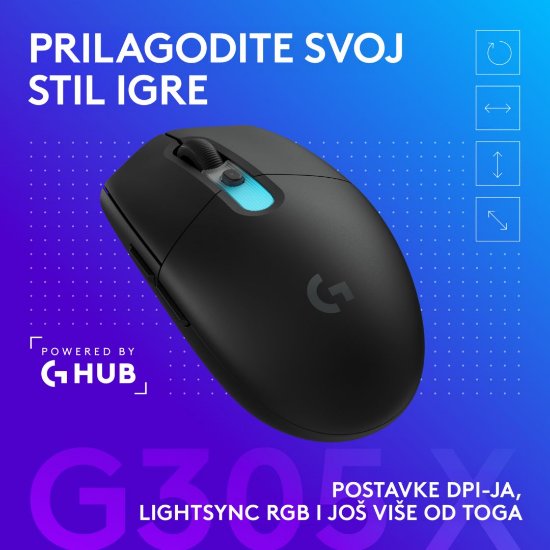 Miš LOGITECH G305 X SUPERLIGHT, Gaming, optički, 44000dpi, USB, crni
