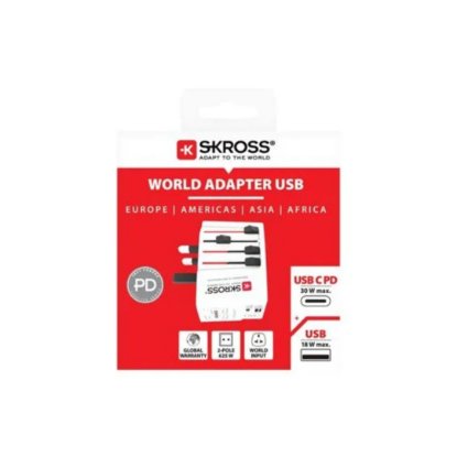 Putni adapter SKROSS, Muv USB, Euro, Aus/Kina, UK, SAD/Japan, USB-A/USB-C, 1.302974, bijeli