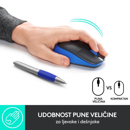Miš LOGITECH M190, optički, bežični, 1000dpi, crno-plavi