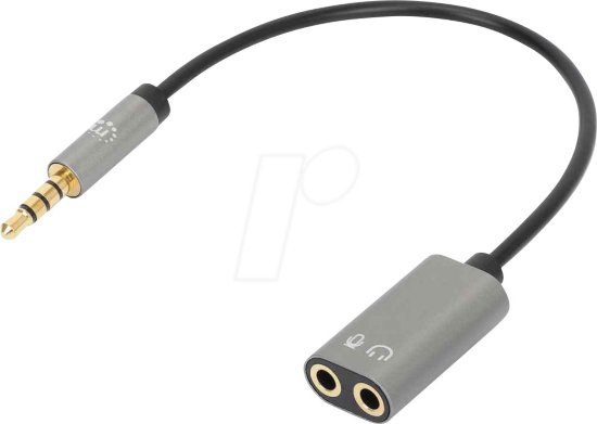 Adapter MANHATTAN, 3.5mm (M) na 2 x 3.5mm (Ž), Y-razdjelni, 0.20m