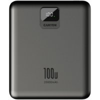 Mobilni USB punjač CANYON PB-2008 LED Flat, 20000mAh, PD 100W, QC3.0, 2x USB-A, 2x USB-C, sivi