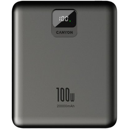 Mobilni USB punjač CANYON PB-2008 LED Flat, 20000mAh, PD 100W, QC3.0, 2x USB-A, 2x USB-C, sivi