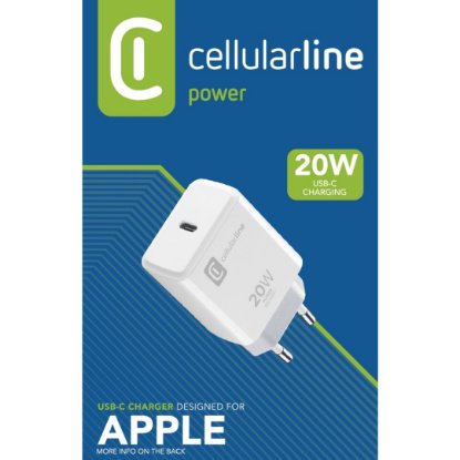 Punjač USB-C CELLULARLINE ACHIPHUSBCPD20WW, 20W, USB-C, bijeli