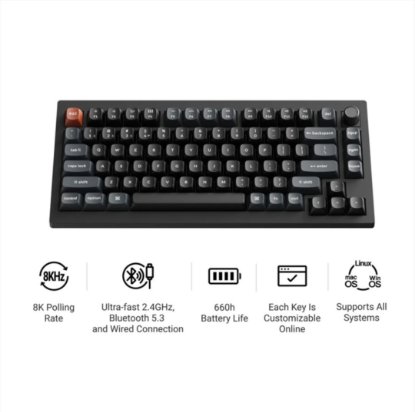 Tipkovnica KEYCHRON V1 Ultra, mehanička, bežična, USB, UK layout, crna