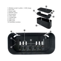Organizator kabela s utičnicama, 5 šuko + 2 USB (A+C), 250 V~, max. 16 A / 3680 W, crni