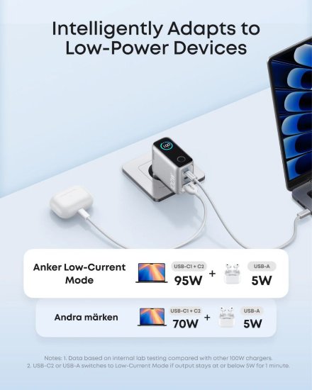 Kućni punjač ANKER KP GaN, 100W, 2x USB-C, USB-A, Kabel C-C, sreberni