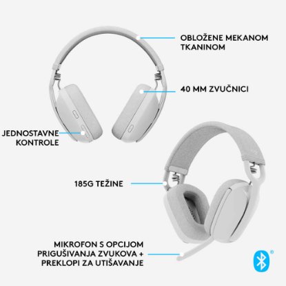 Slušalice LOGITECH Zone Vibe 100, bežične, BT, bijele