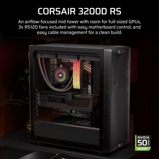 Kućište CORSAIR 3200D RS, MIDI-Tower, ATX, window, tamno sivo, bez napajanja