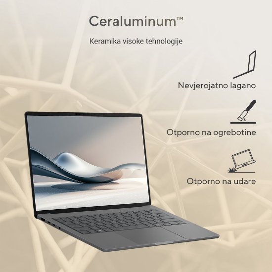 Laptop ASUS Zenbook 14 UX3407RA-QD026X / Snapdragon Elite X1E 78 100, 32GB, 1TB SSD, Qualcomm Adreno, 14" WUXGA OLED, Windows 11 Pro, sivi