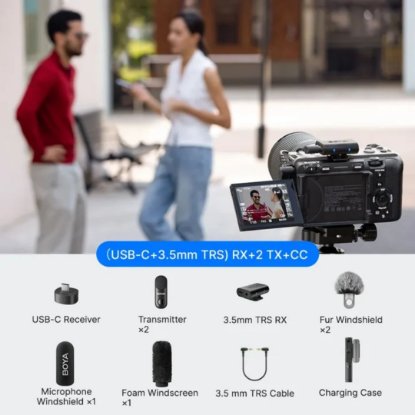 Mikrofon BOYA MAGIC-03, 2 TX i 2 RX + Charging Case, crni