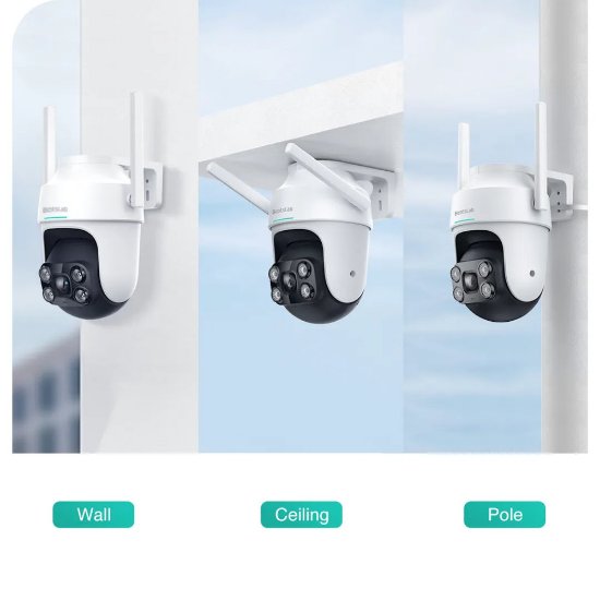 Mrežna nadzorna kamera BOTSLAB PT W312, 4 MP, 360°, vanjska, WiFi, noćno snimanje, bijela